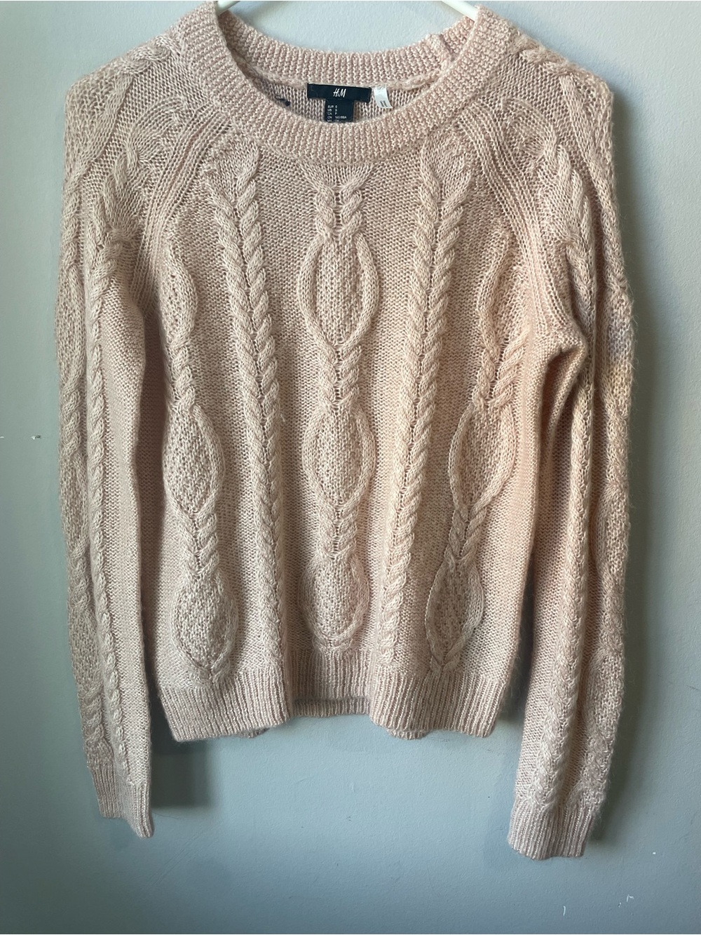 H&M Pale Pink Mohair Blend Cable Knit Sweater - Size S - Picture 5 of 10